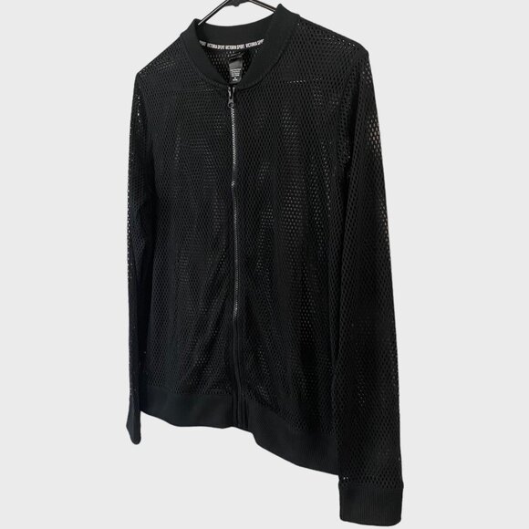 Victoria's Secret Sport Full-Zip Black Mesh Bomber Jacket Womens Medium Athletic - Picture 2 of 11